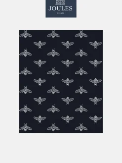 French Navy Block Print Bee 10M Wallpaper