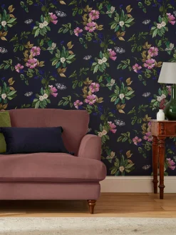 French Navy Wakerley Woodland Floral 10M Wallpaper