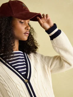 Game Point Cream/Navy Button Through Longline Cable Knit Cardigan