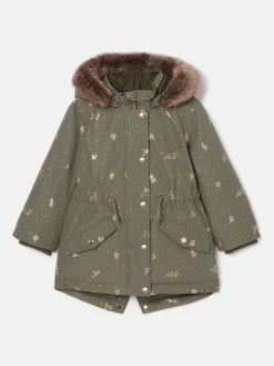 Girls' Alix Khaki Green Printed Waterproof Parka Coat