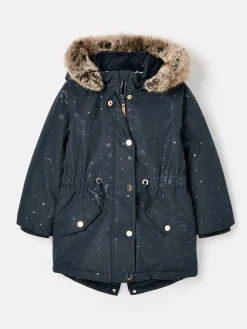 Girls' Alix Navy Blue Printed Waterproof Parka Coat