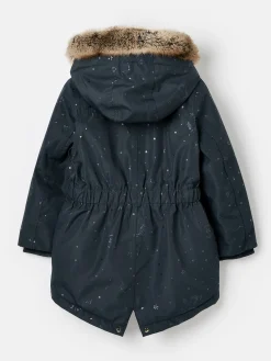Girls' Alix Navy Blue Printed Waterproof Parka Coat