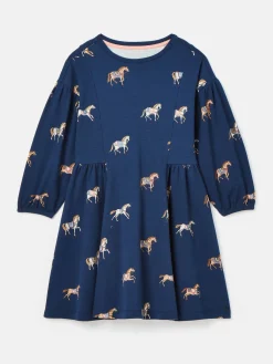 Girls' Aubrey Navy Horse Print Jersey Dress