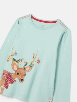 Girls' Ava Green Metallic Star Print Artwork T-Shirt