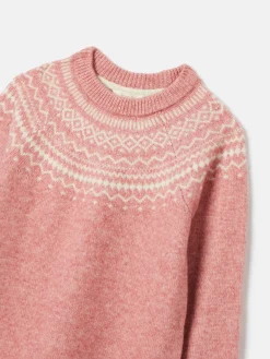 Girls' Charlotte Pink & Cream Fair Isle Jumper