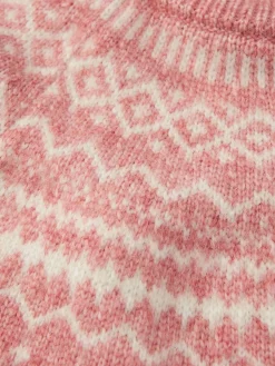 Girls' Charlotte Pink & Cream Fair Isle Jumper