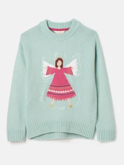 Girls' Cracking Blue Intarsia Artwork Jumper