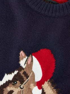 Girls' Cracking Navy Blue Intarsia Artwork Jumper