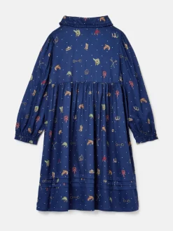 Girls' Ella Navy Print Bow Collar Dress