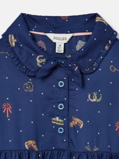 Girls' Ella Navy Print Bow Collar Dress