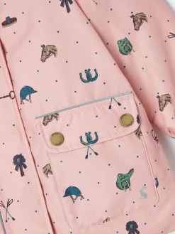 Girls' Fairview Pink Horse Print Waterproof Coat with Quilted Lining