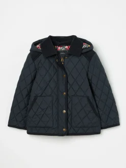 Girls' Marsdale Navy Blue Diamond Quilted Coat With Hood