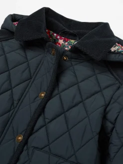 Girls' Marsdale Navy Blue Diamond Quilted Coat With Hood