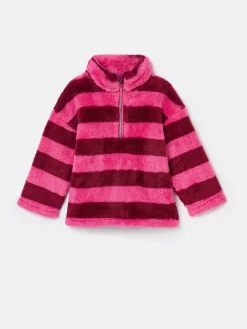 Girls' Merridie Pink Stripe Half Zip Borg Fleece
