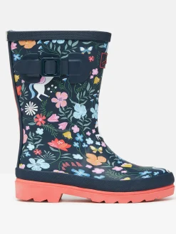 Girls' Navy Blue Printed Wellies