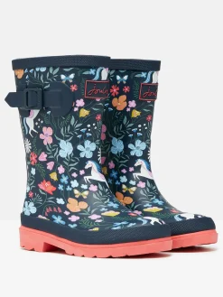 Girls' Navy Blue Printed Wellies