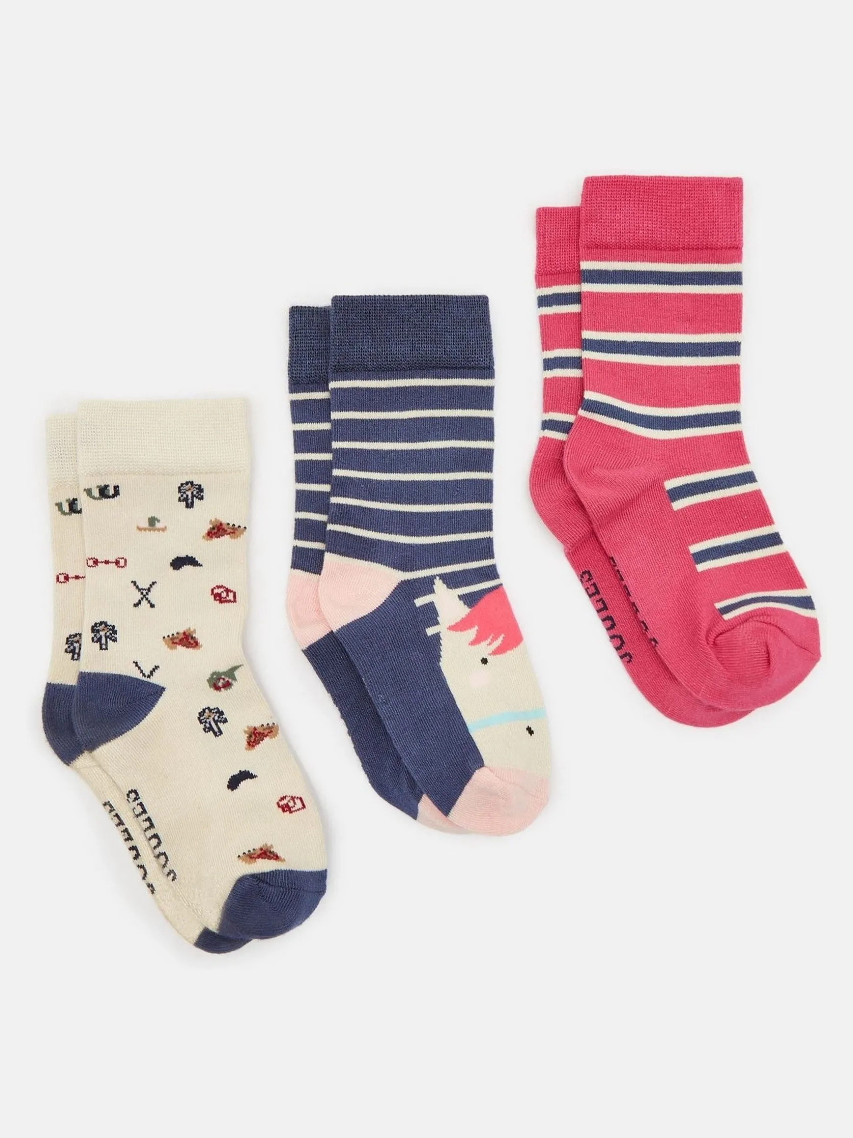 Girls' Neat Feet Navy/Pink 3 Pack Socks