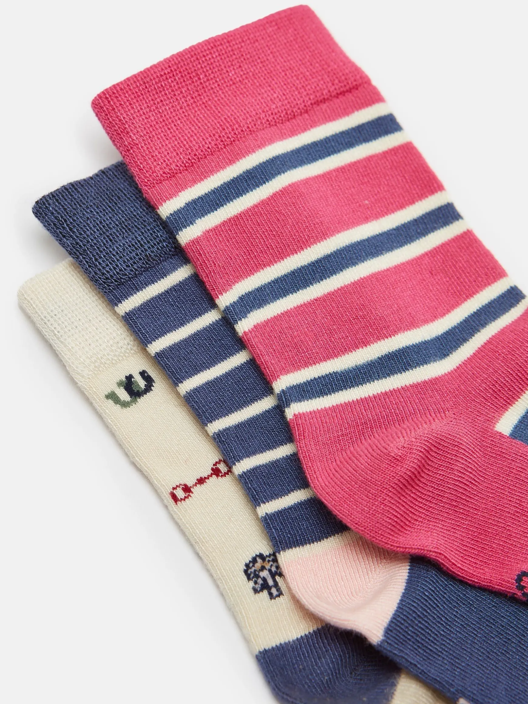 Girls' Neat Feet Navy/Pink 3 Pack Socks