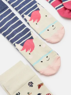 Girls' Neat Feet Navy/Pink 3 Pack Socks