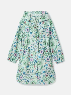 Girls' Rainford Green Floral Waterproof Packable Raincoat With Hood
