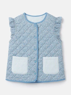 Girls' Raye Blue Floral Reversible Print Quilted Gilet