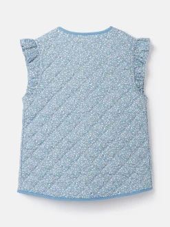 Girls' Raye Blue Floral Reversible Print Quilted Gilet