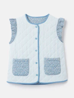 Girls' Raye Blue Floral Reversible Print Quilted Gilet