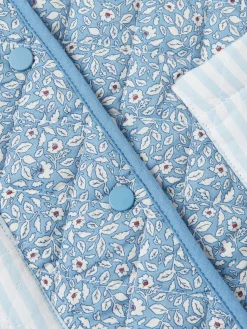 Girls' Raye Blue Floral Reversible Print Quilted Gilet