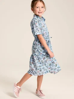 Girls' Summer Blue Textured Shirt Dress