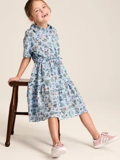 Girls' Summer Blue Textured Shirt Dress