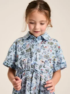 Girls' Summer Blue Textured Shirt Dress