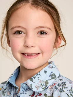 Girls' Summer Blue Textured Shirt Dress