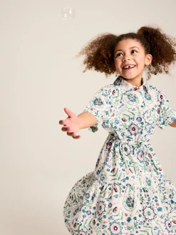 Girls' Summer Pink / Green Textured Shirt Dress