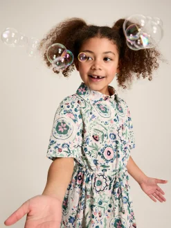 Girls' Summer Pink / Green Textured Shirt Dress