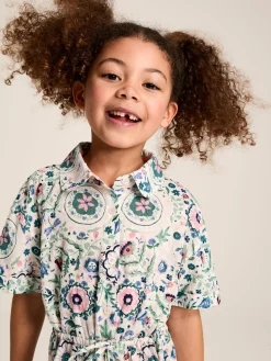 Girls' Summer Pink / Green Textured Shirt Dress