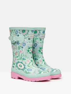 Girls' Teal Blue Printed Wellies