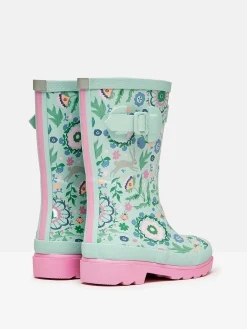 Girls' Teal Blue Printed Wellies