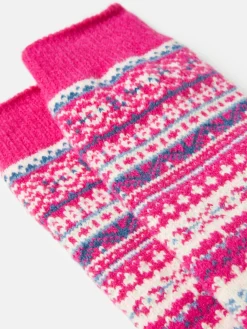 Girls' Wader Pink Fair Isle Welly Socks