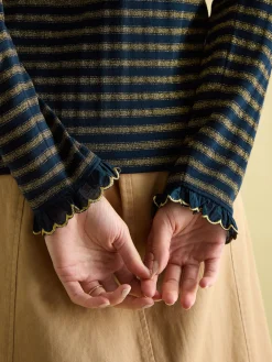 Grace Navy sparkle Long Sleeve Jersey Top