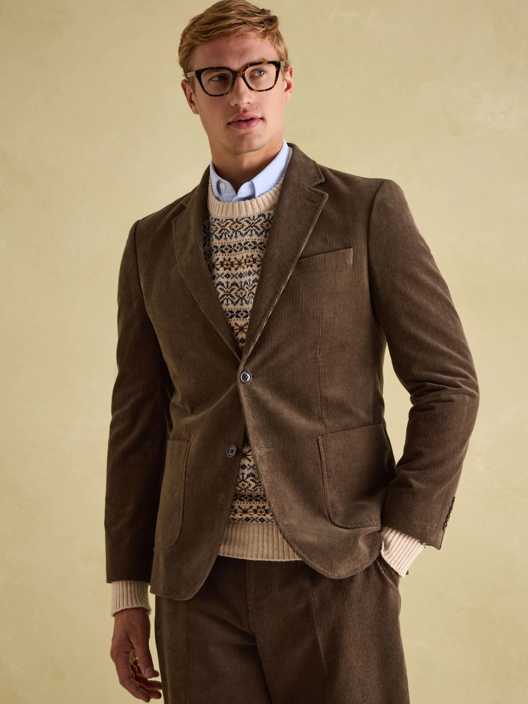 Green Corduroy Slim Fit Suit Jacket