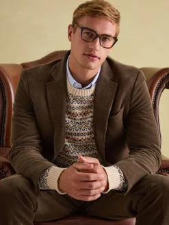 Green Corduroy Slim Fit Suit Jacket