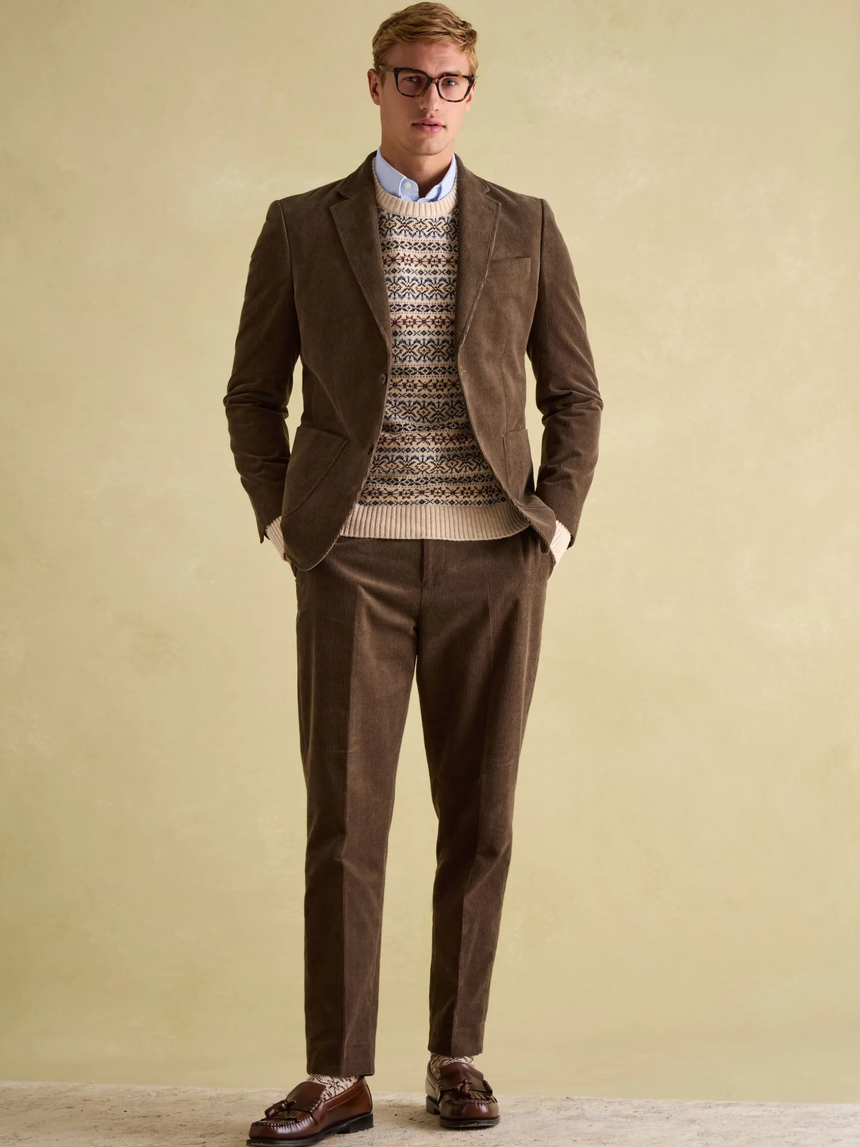 Green Corduroy Slim Fit Suit Trousers