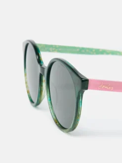 Green Floral Round Rimmed Sunglasses