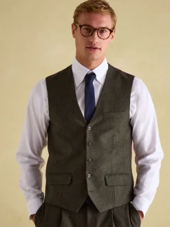 Green Slim Fit Texture Suit Waistcoat