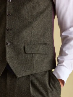 Green Slim Fit Texture Suit Waistcoat