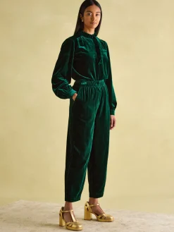 Green Velvet Straight Leg Trousers