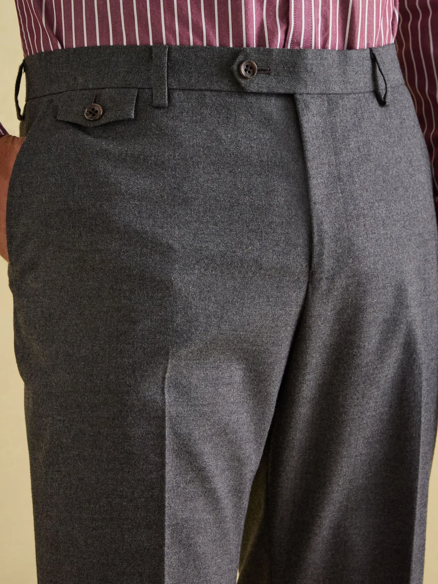 Grey Slim Fit Flannel Suit Trousers