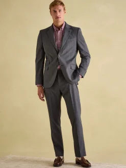 Grey Slim Fit Flannel Suit Trousers