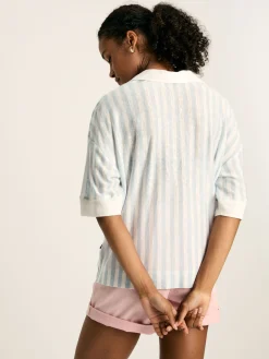 Hadley Blue Stripe Linen Polo Shirt