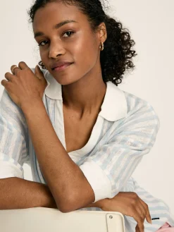 Hadley Blue Stripe Linen Polo Shirt